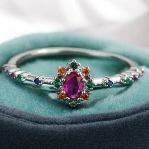 Multicoloured CZ Silver Ring. New.